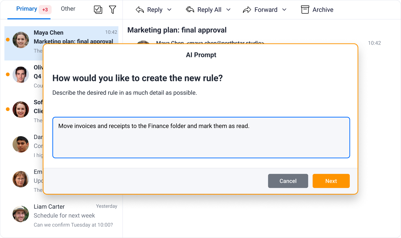 eM Client: Creazione di regole con AI